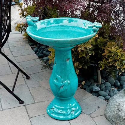 Turquoise Ceramic Birdbath – Vintage Charm Garden Centerpiece