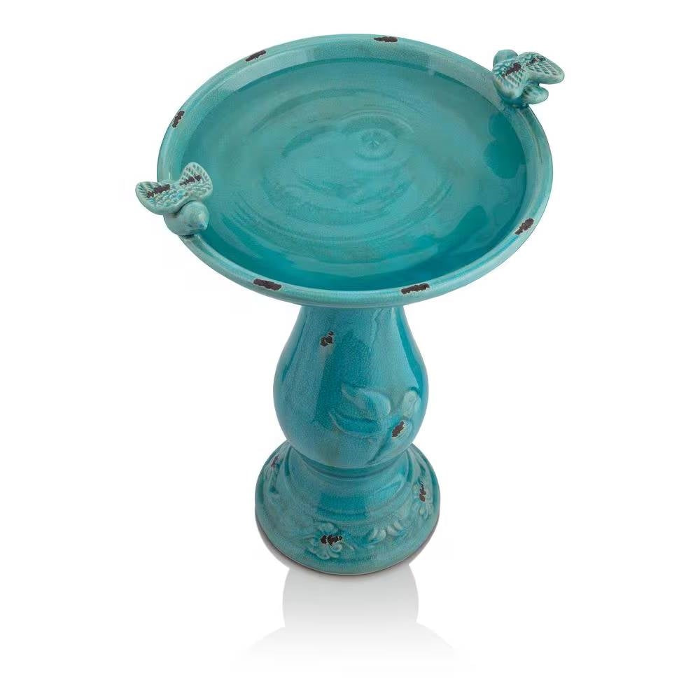 Turquoise Ceramic Birdbath – Vintage Charm Garden Centerpiece