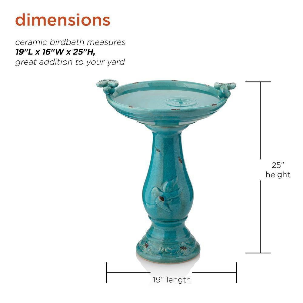 Turquoise Ceramic Birdbath – Vintage Charm Garden Centerpiece