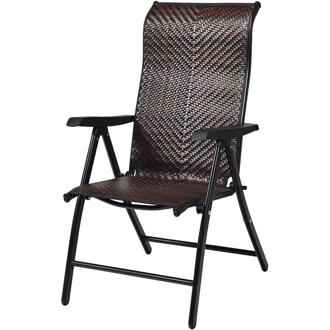 Adjustable Folding Rattan Patio Chair with High Backrest