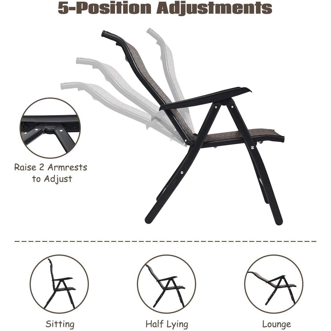 Adjustable Folding Rattan Patio Chair with High Backrest