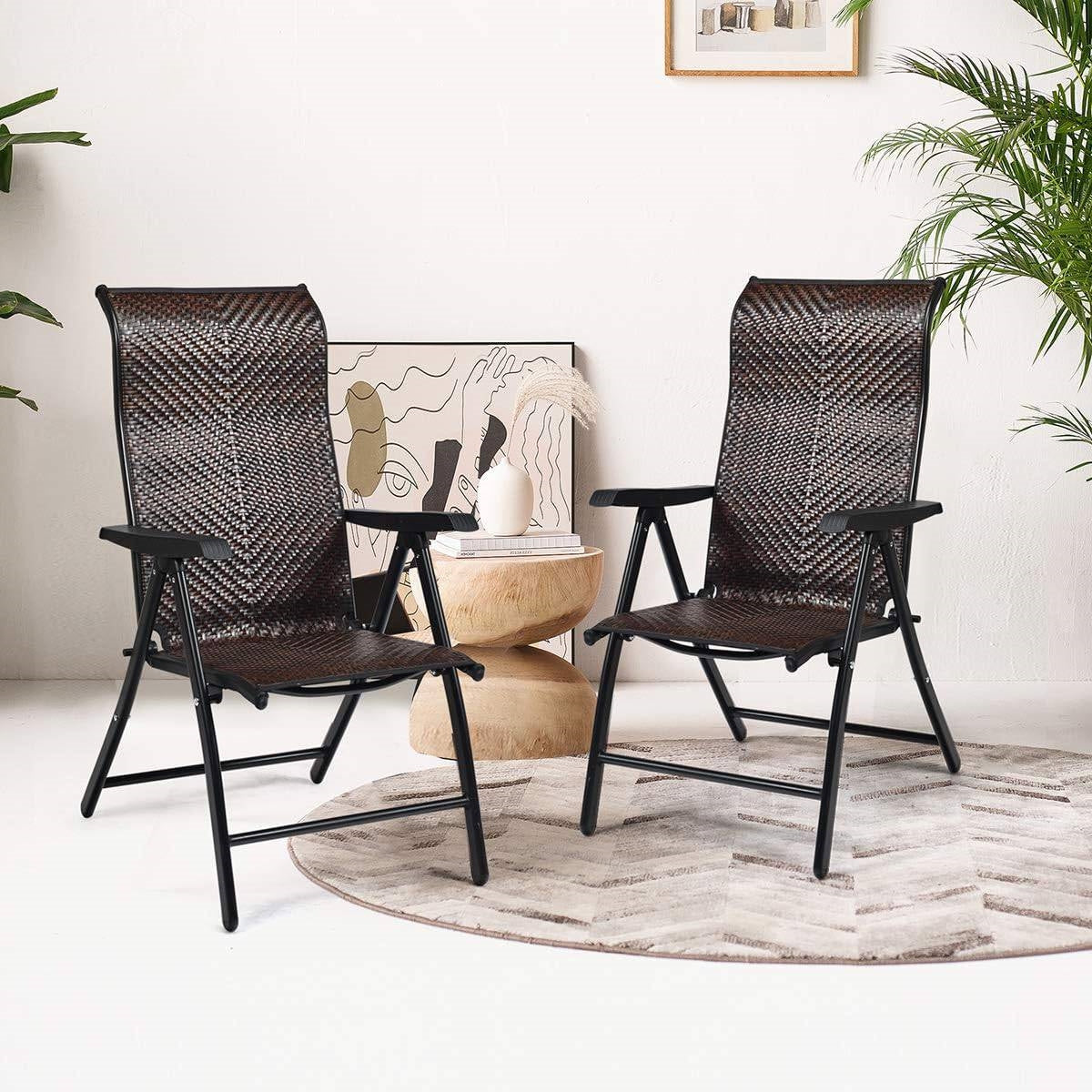 Adjustable Folding Rattan Patio Chair with High Backrest