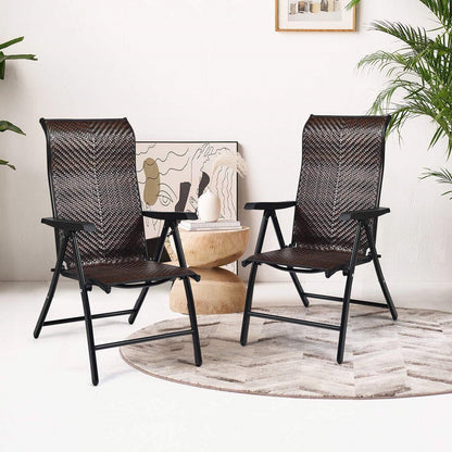 Adjustable Folding Rattan Patio Chair with High Backrest