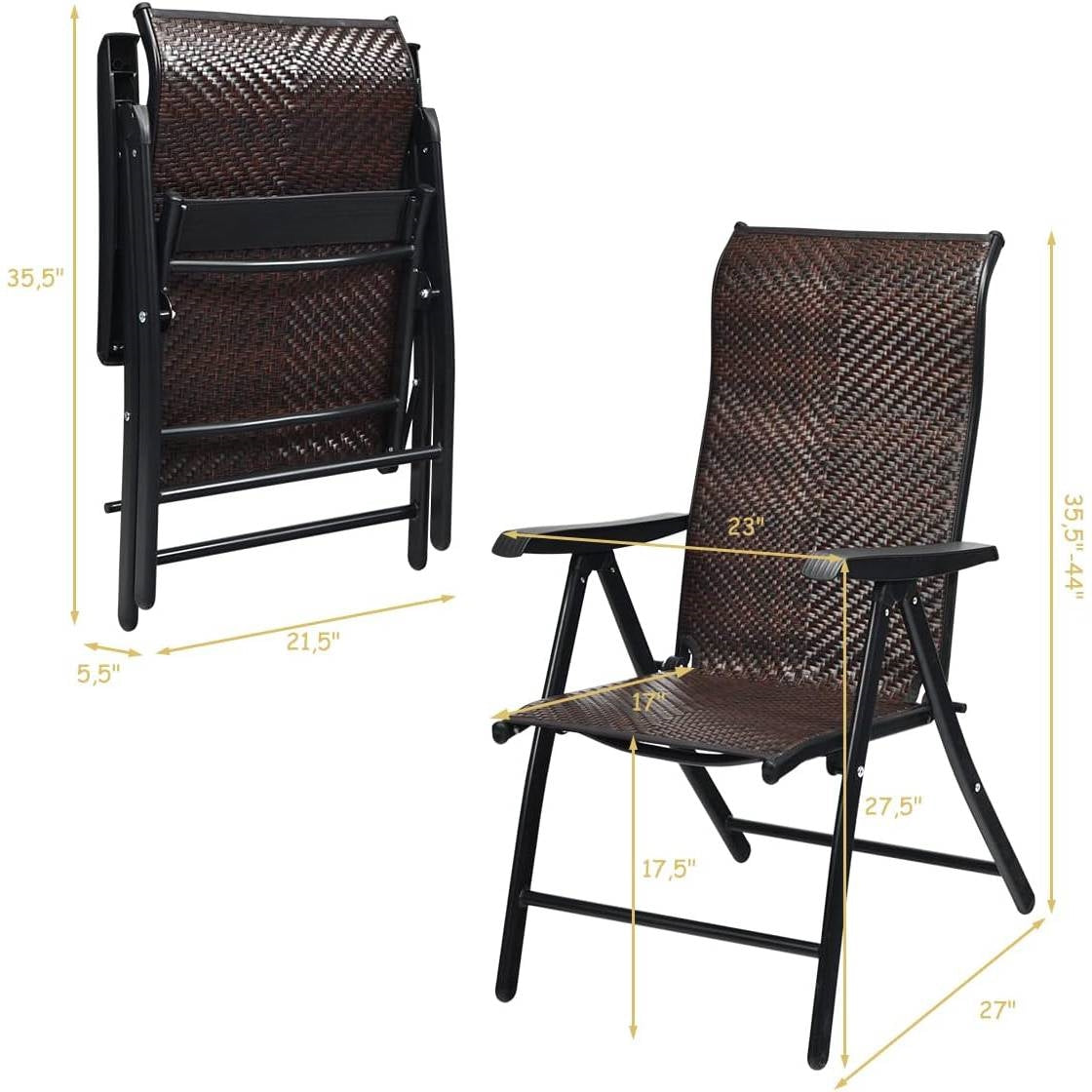 Adjustable Folding Rattan Patio Chair with High Backrest