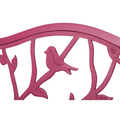 Red Steel Garden Bench with Bird Branch Backrest