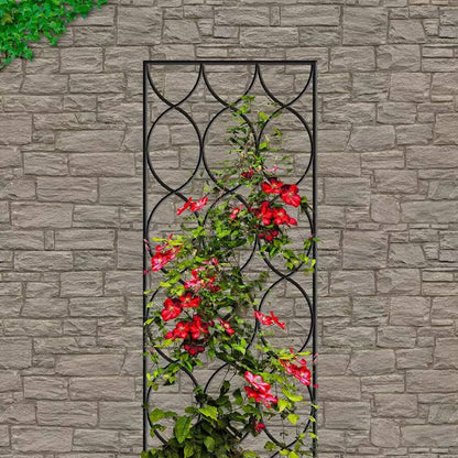 6-Ft Modern Black Metal Garden Trellis with Geometric Design