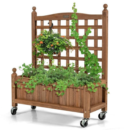 Raised Garden Bed Planter Cart with Trellis & Wheels (Solid Fir Wood)