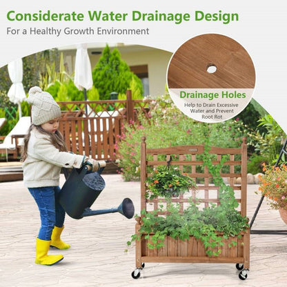 Raised Garden Bed Planter Cart with Trellis & Wheels (Solid Fir Wood)