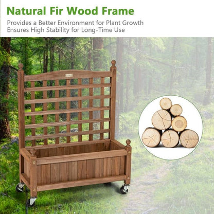 Raised Garden Bed Planter Cart with Trellis & Wheels (Solid Fir Wood)
