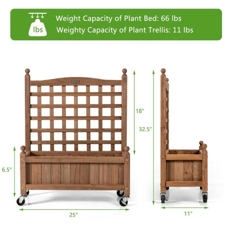 Raised Garden Bed Planter Cart with Trellis & Wheels (Solid Fir Wood)