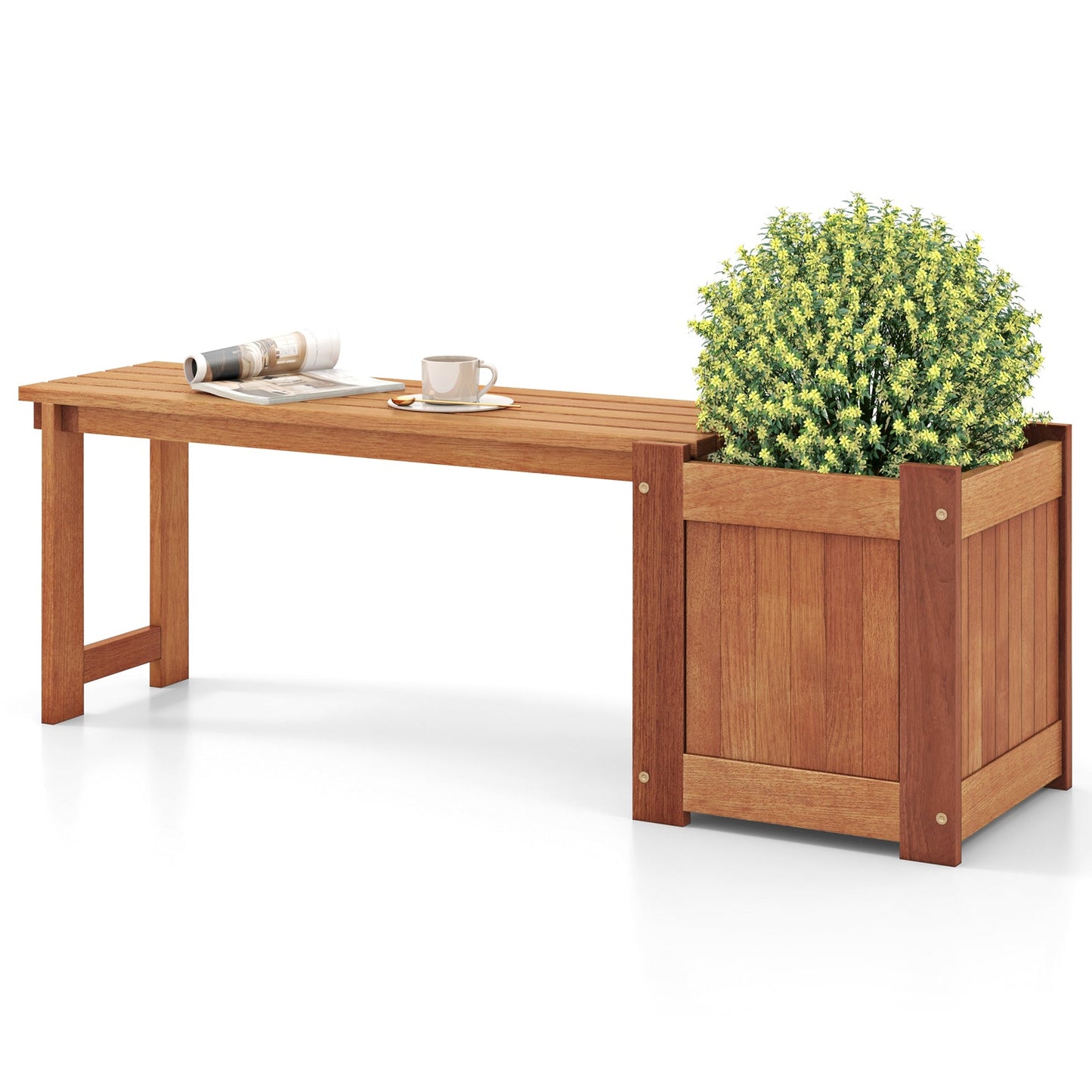 Teak Oil Finish Raised Garden Bed Wood Planter Bench