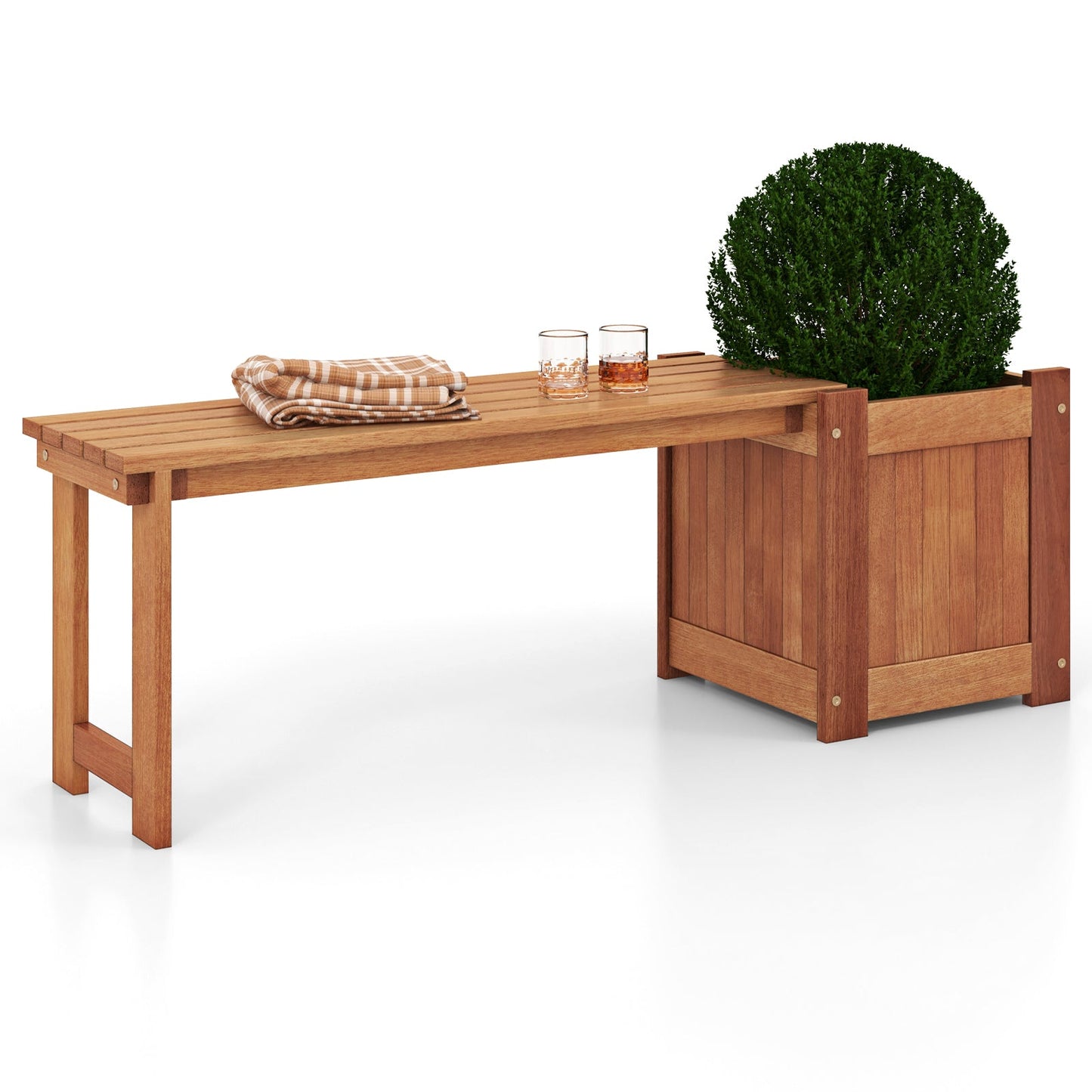 Teak Oil Finish Raised Garden Bed Wood Planter Bench