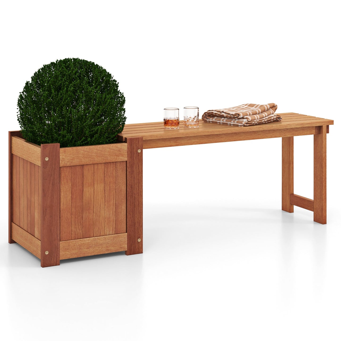 Teak Oil Finish Raised Garden Bed Wood Planter Bench