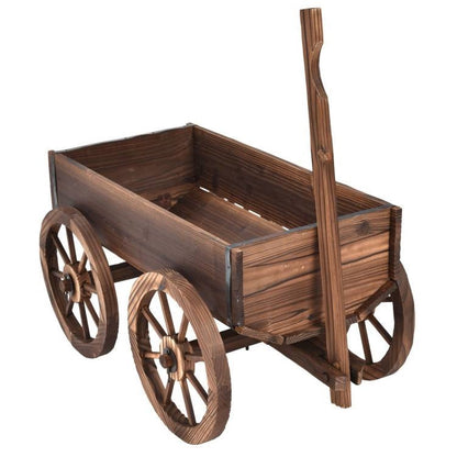 Rustic Fir Wood Barrel Planter Wagon with Wooden Wheels