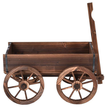 Rustic Fir Wood Barrel Planter Wagon with Wooden Wheels