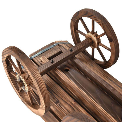 Rustic Fir Wood Barrel Planter Wagon with Wooden Wheels