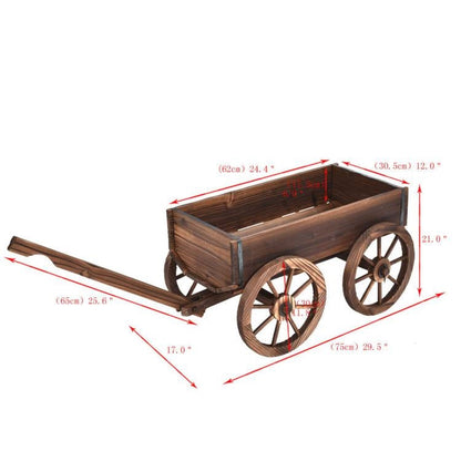 Rustic Fir Wood Barrel Planter Wagon with Wooden Wheels