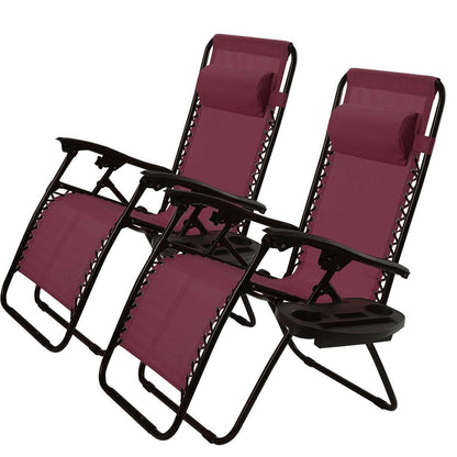Set of 2 Burgundy Folding Outdoor Zero Gravity Lounge Chairs