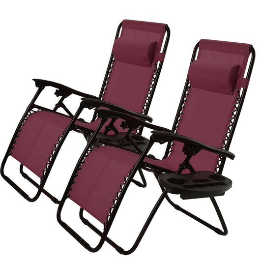 Set of 2 Burgundy Folding Outdoor Zero Gravity Lounge Chairs