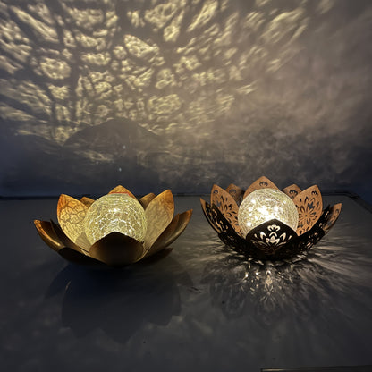 Set of 2 Lotus Solar Garden Lights – Waterproof Cracked Glass Outdoor Decor Lamps