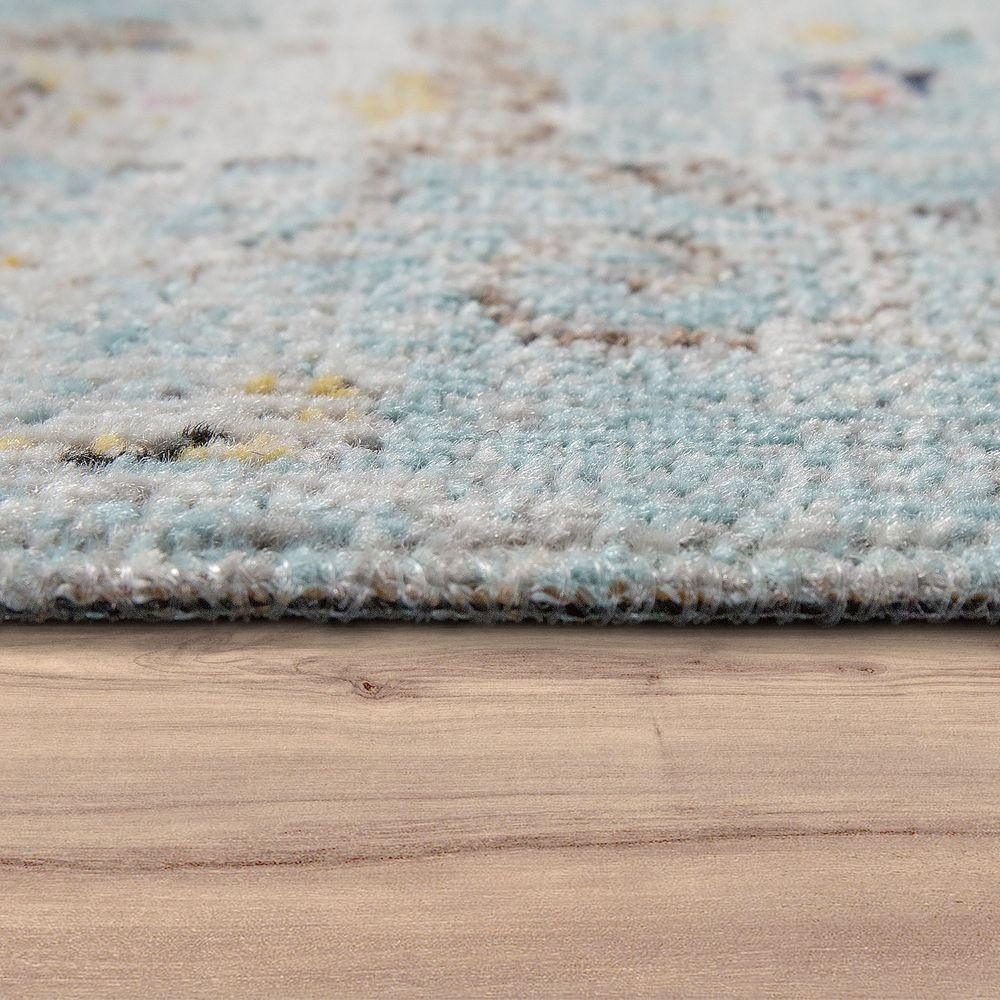 Blue Outdoor Rug Oriental Design Pastel Colors