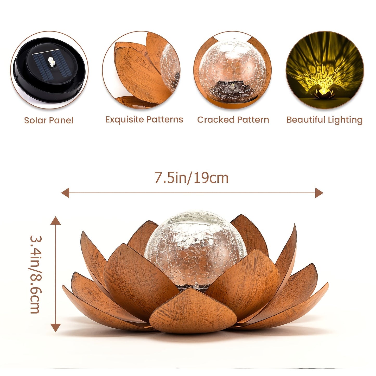 Set of 2 Lotus Solar Garden Lights – Waterproof Cracked Glass Outdoor Decor Lamps
