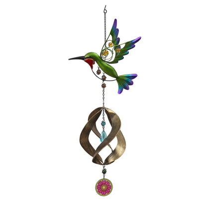 Whimsical Metal Hanging Hummingbird Spinner with Colorful Glass Beads – 36.7” Garden Décor