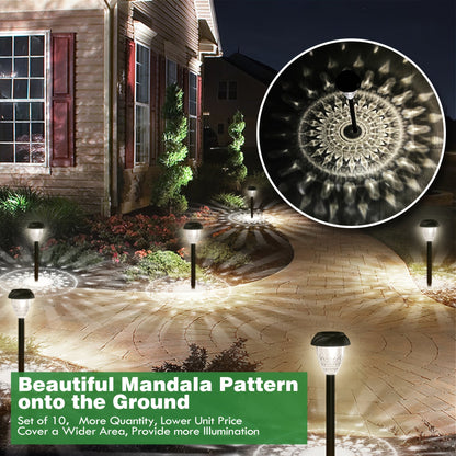 Mandala Pattern Solar Pathway Lights – Bright White LED, 10 pk.