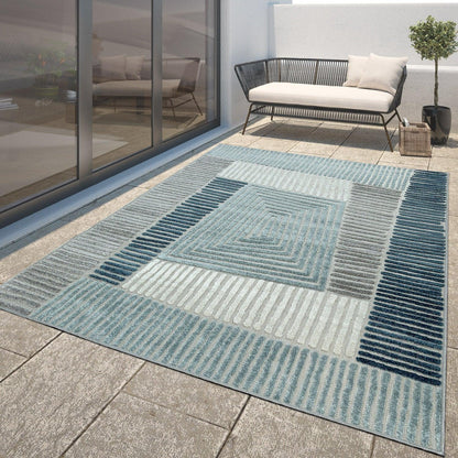 In & Outdoor Rug Marrakesh Carved Design - Aqua Blue