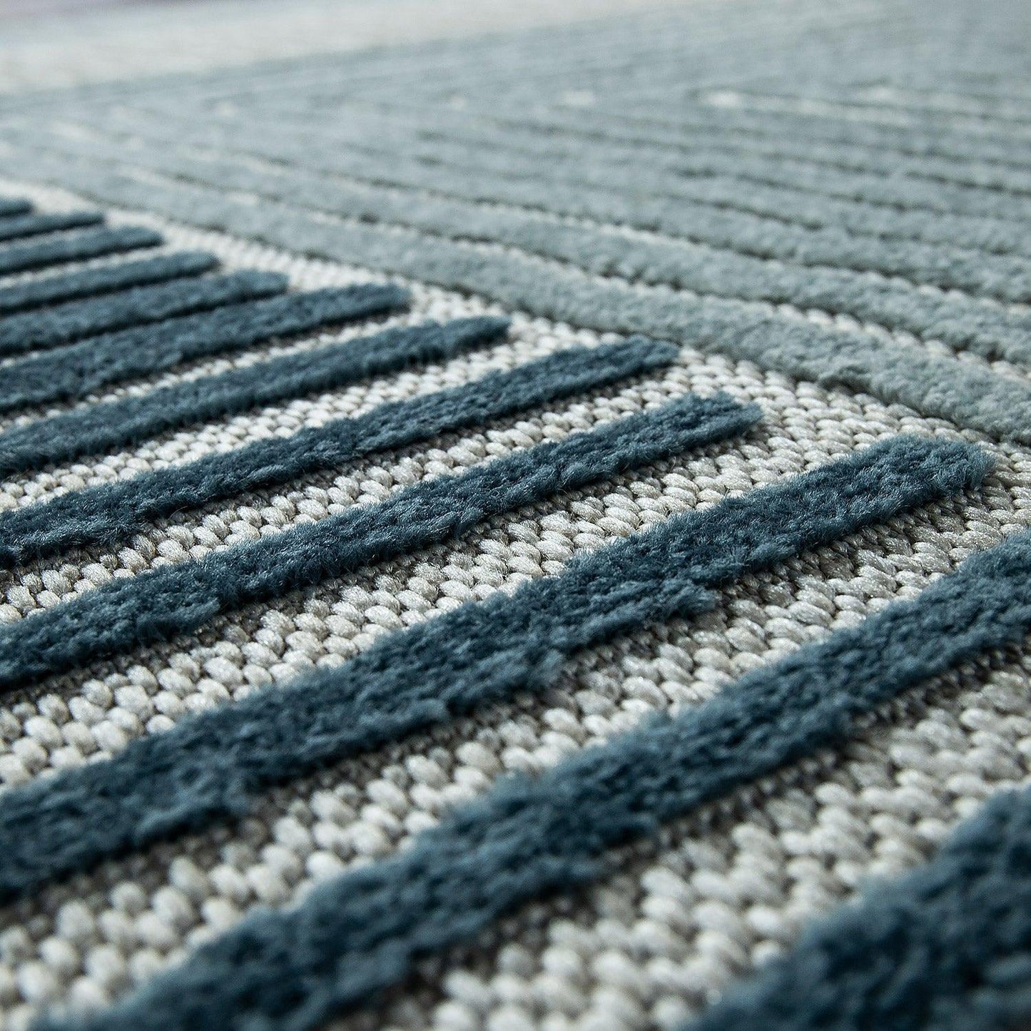 In & Outdoor Rug Marrakesh Carved Design - Aqua Blue
