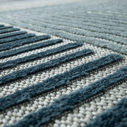 In & Outdoor Rug Marrakesh Carved Design - Aqua Blue