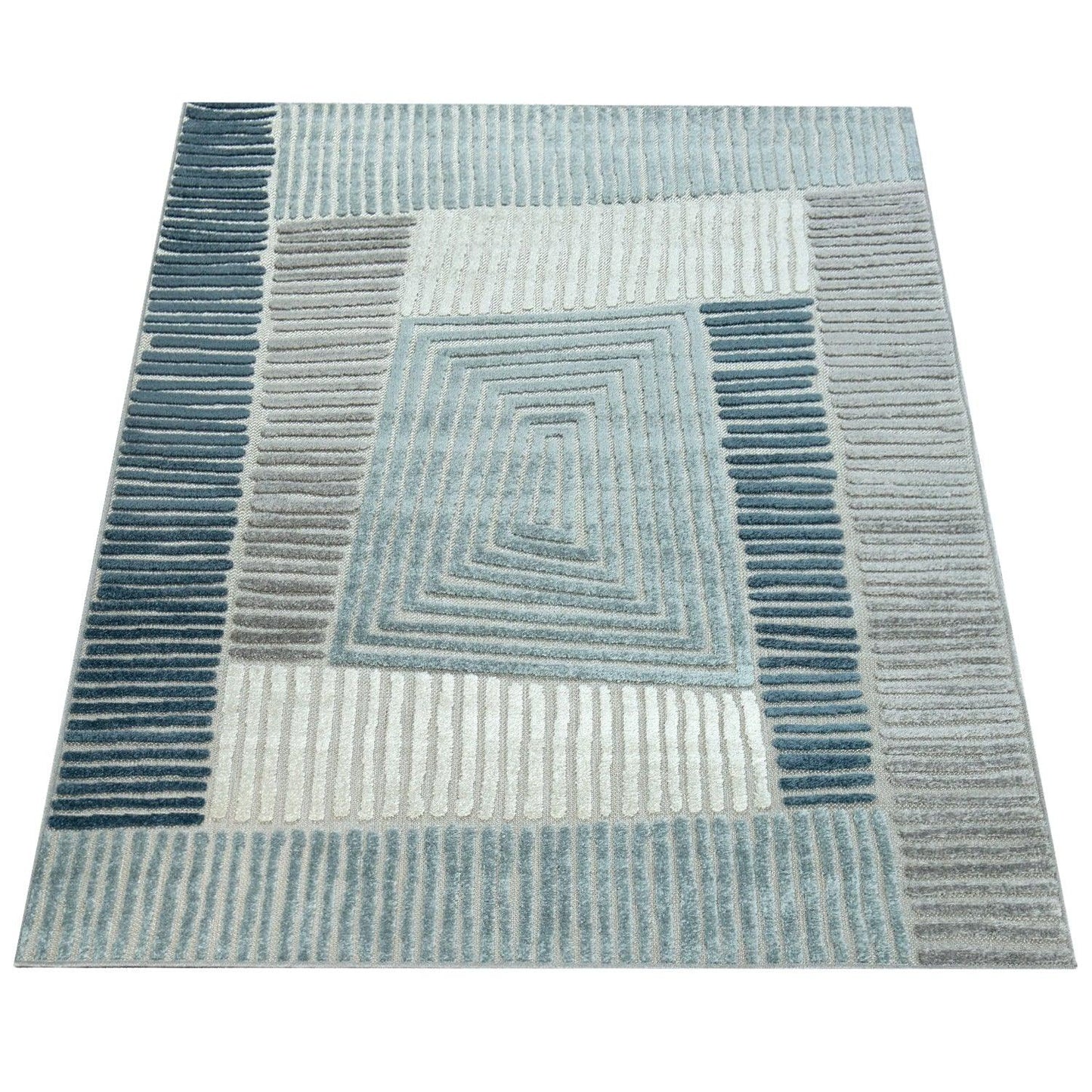 In & Outdoor Rug Marrakesh Carved Design - Aqua Blue
