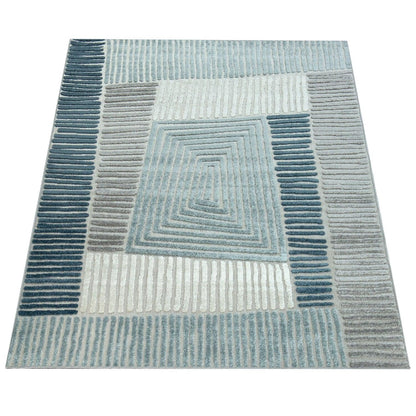 In & Outdoor Rug Marrakesh Carved Design - Aqua Blue