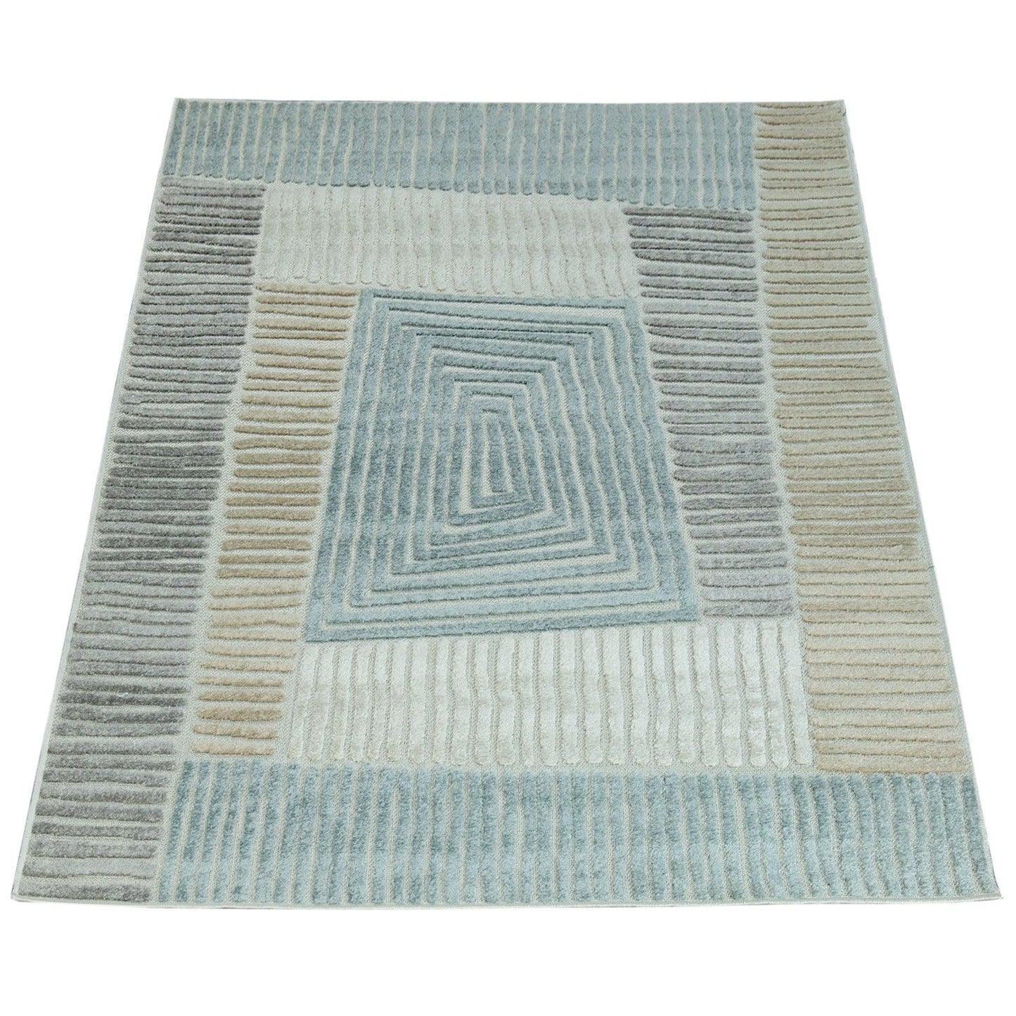 Outdoor Rug Marrakesh Carved Design - Brown Blue
