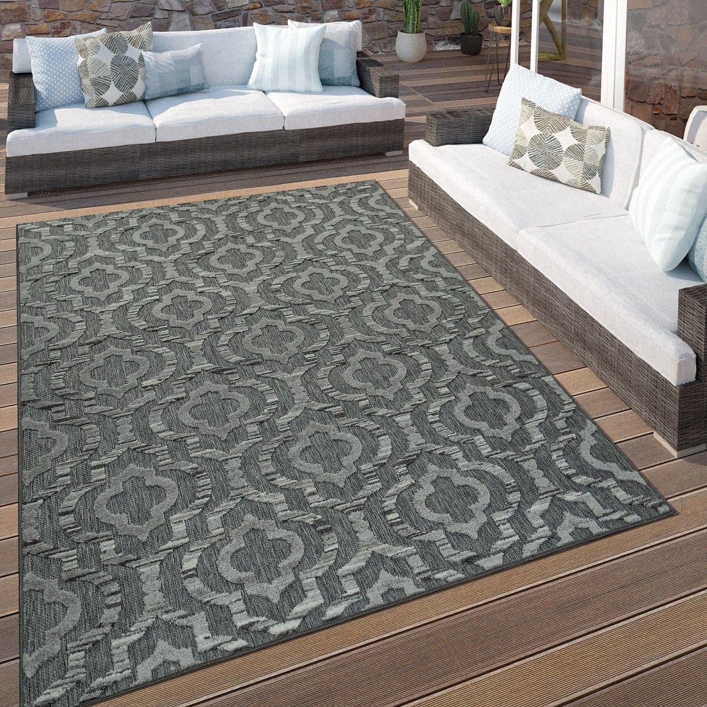 In & Outdoor Rug Marrakesh Moroccan Ornaments - Dark Grey