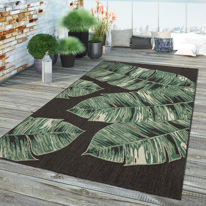 Outdoor Rug Ostende Jungle Leaves - Black Green