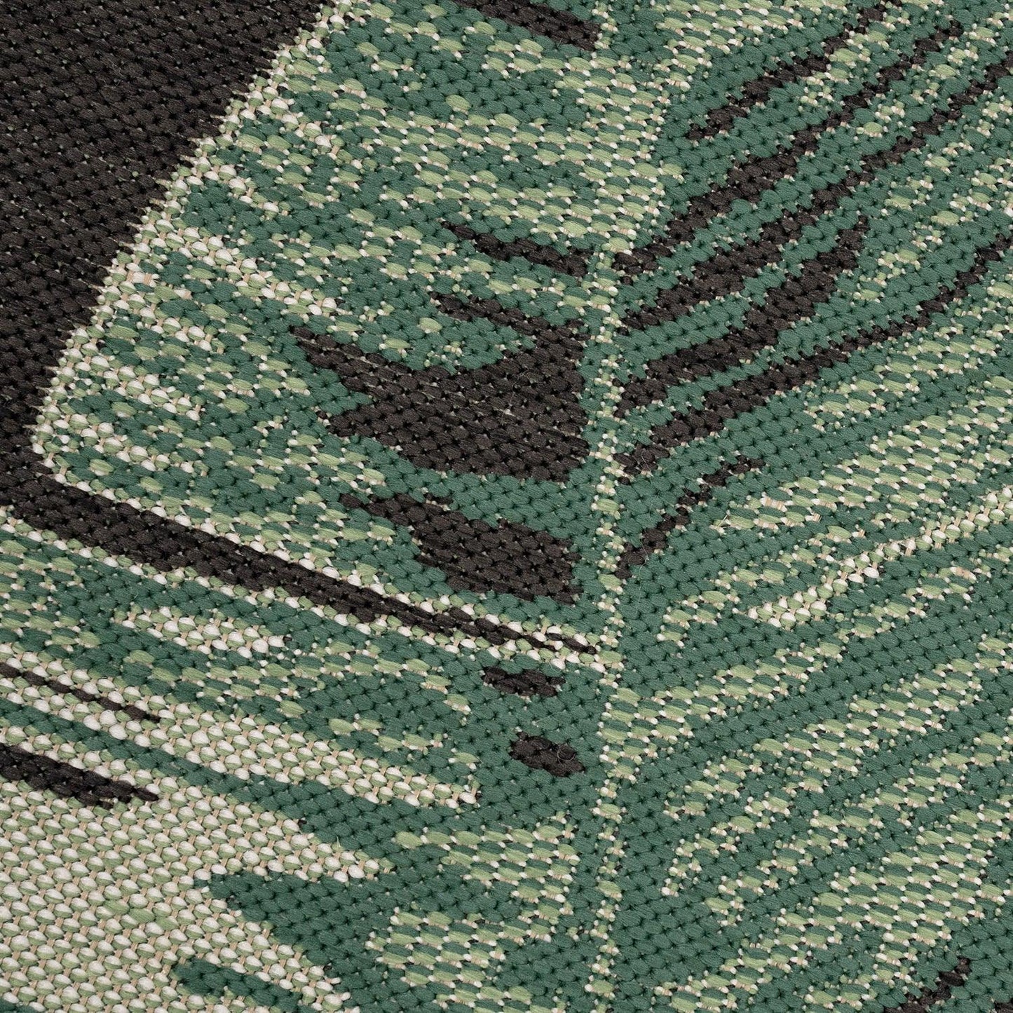 Outdoor Rug Ostende Jungle Leaves - Black Green