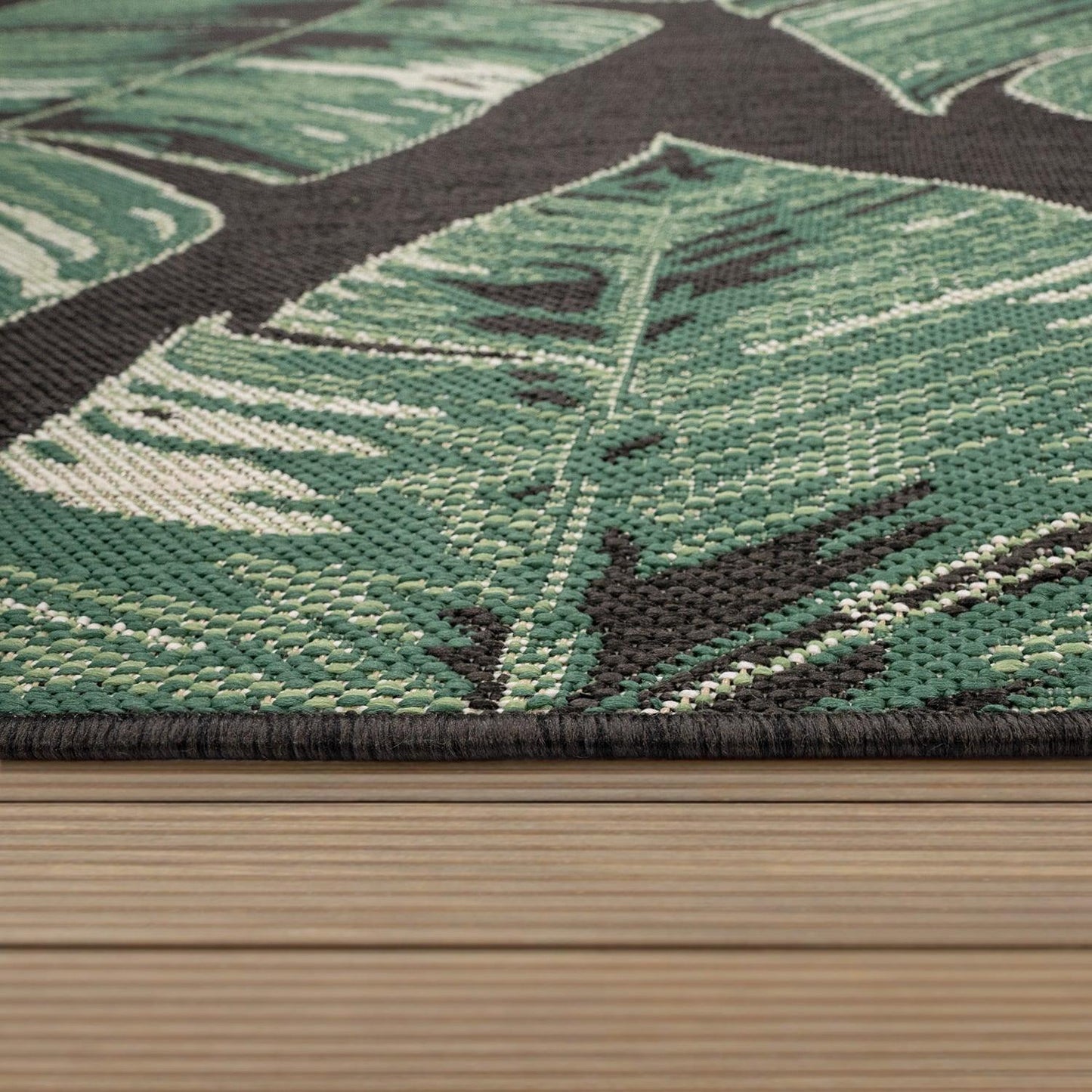 Outdoor Rug Ostende Jungle Leaves - Black Green