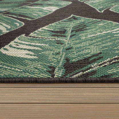 Outdoor Rug Ostende Jungle Leaves - Black Green