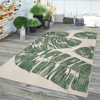 In & Outdoor Rug Ostende Jungle Leaves - Cream Green