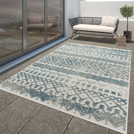 Outdoor Rug Marrakesh High/Low Effect Trellis in Turquoise Cream