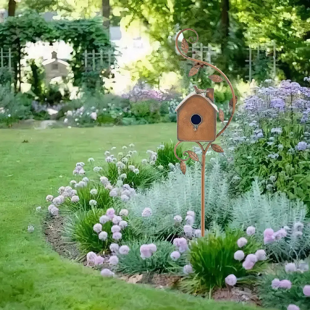 Metal Birdhouse Garden Stakes for Outdoor Decor