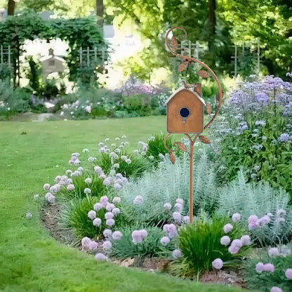 Metal Birdhouse Garden Stakes for Outdoor Decor