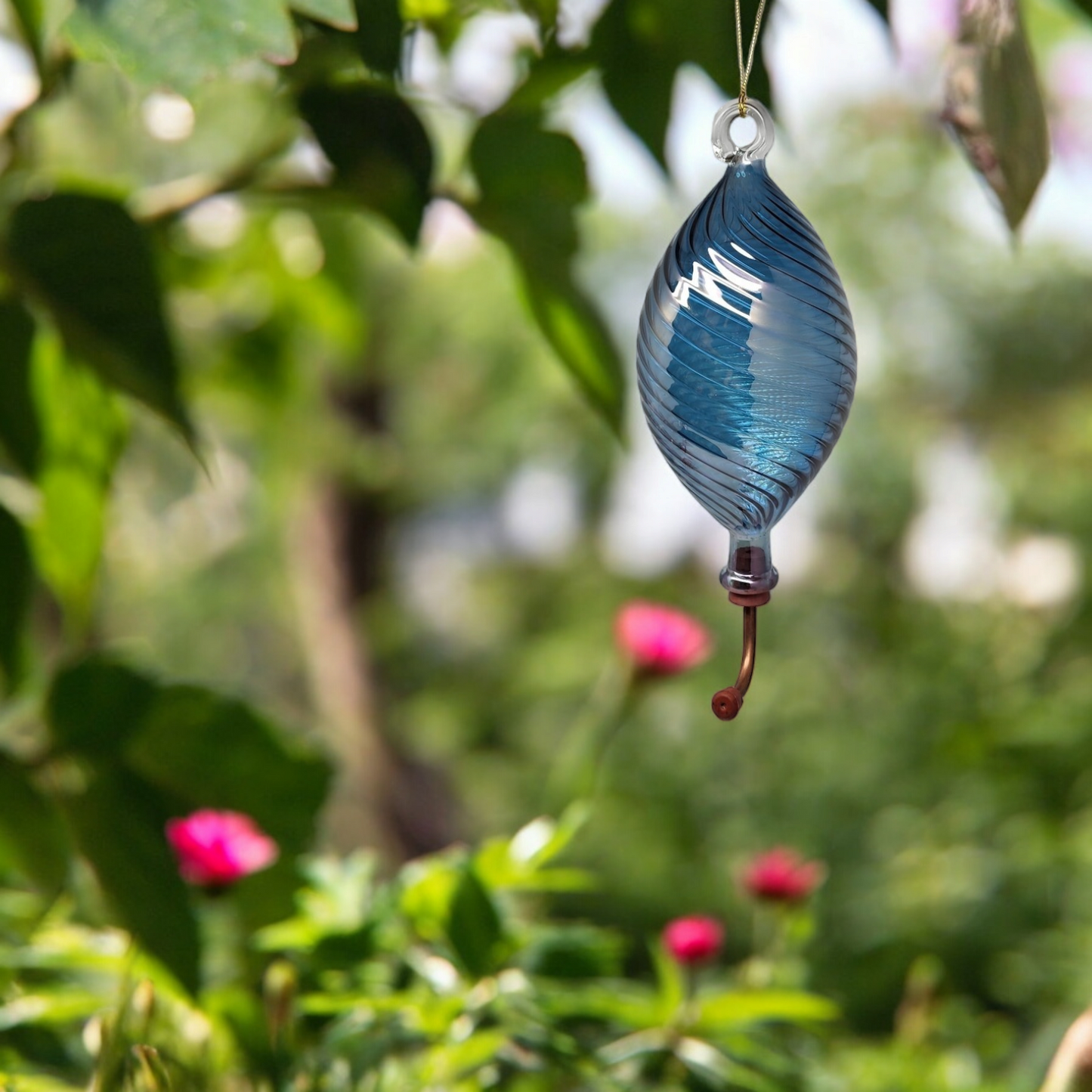 Egyptian Museum Collection Mouth-Blown Glass Single Hummingbird Feeder – Handcrafted Etched Pyrex Garden Feeder