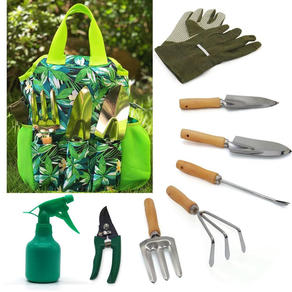 9-Piece All-in-One Garden Tool Set with Heavy Duty Tote