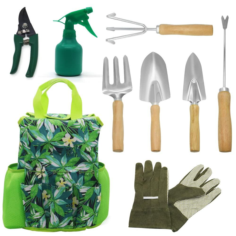 9-Piece All-in-One Garden Tool Set with Heavy Duty Tote