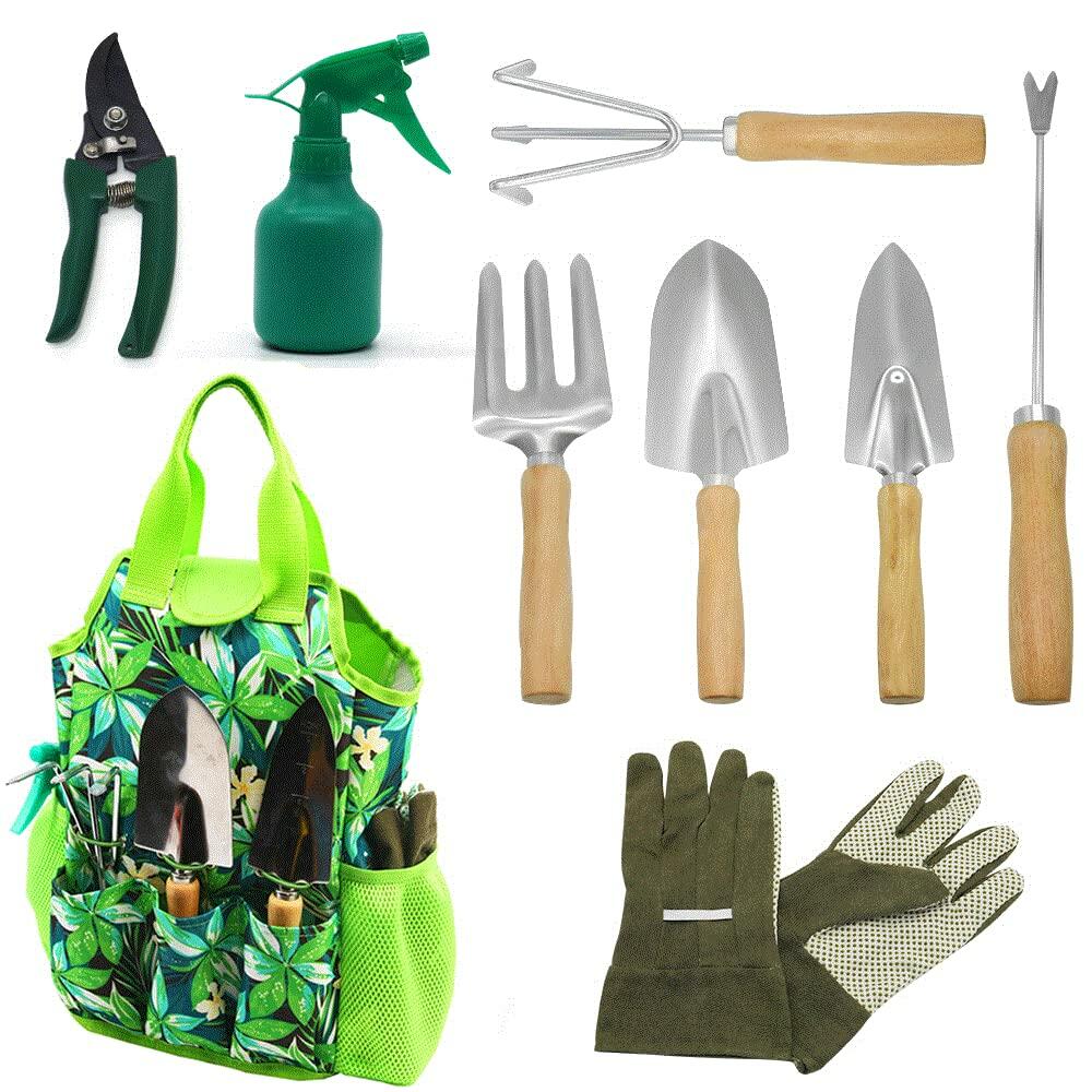 9-Piece All-in-One Garden Tool Set with Heavy Duty Tote