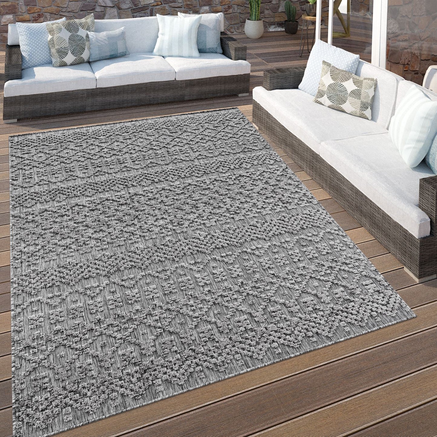 Outdoor Rug Marrakesh High/Low Effect Trellis in Anthracite