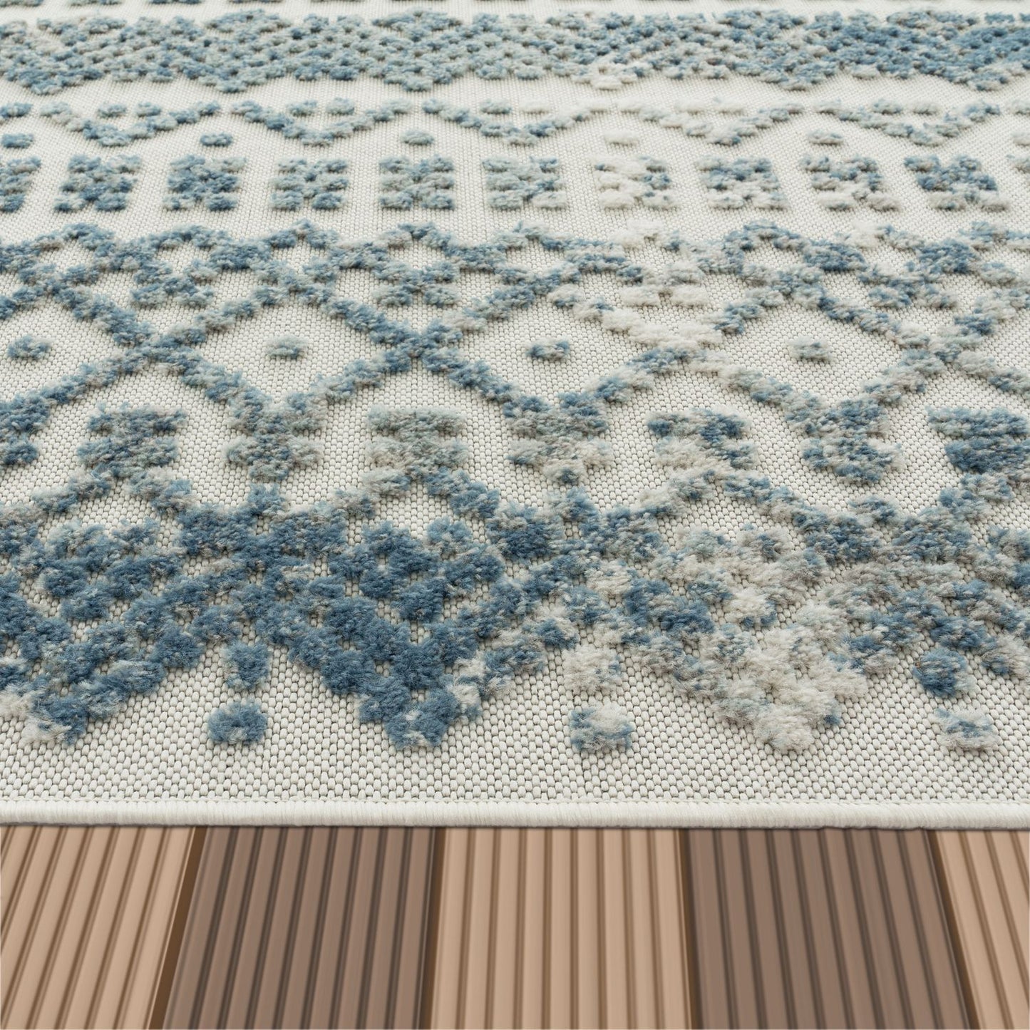 Outdoor Rug Marrakesh High/Low Effect Trellis in Turquoise Cream