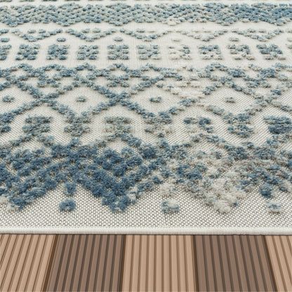 Outdoor Rug Marrakesh High/Low Effect Trellis in Turquoise Cream